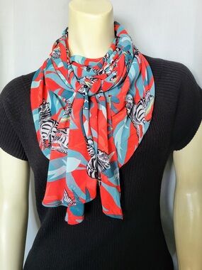 Stylish Coral & Teal Zebra Print Scarf - Women Accessories